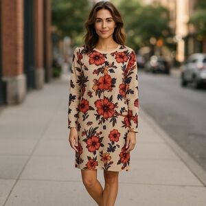 Studio 3000 Vintage Beige & Orange Floral Silk Button-Down Jacket - Size 3X